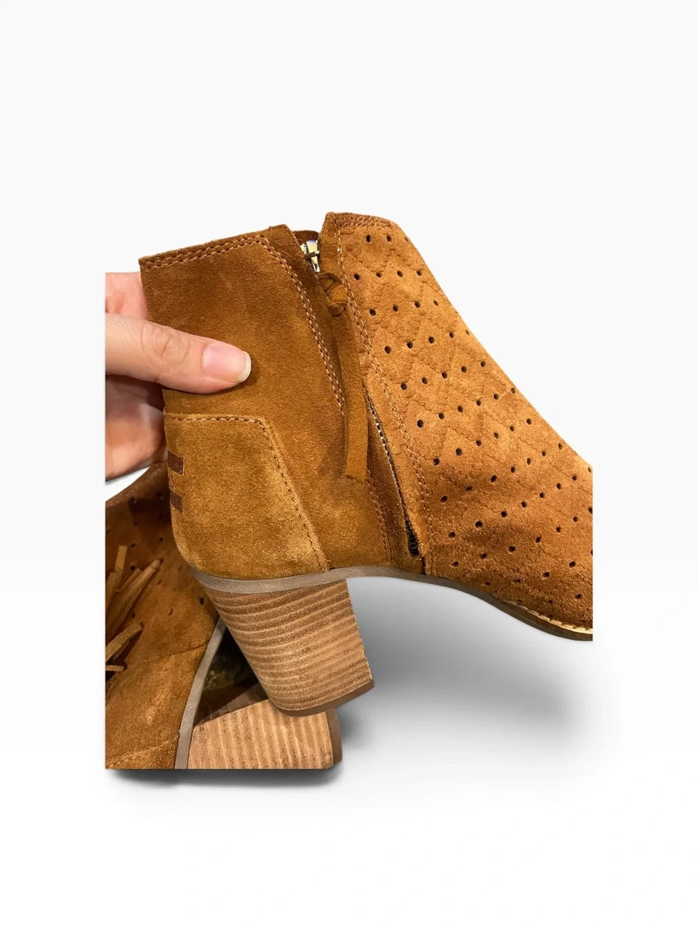 TOMS Women’s Open-Toe Fringe Suede Ankle Boots Brown Size 9.5